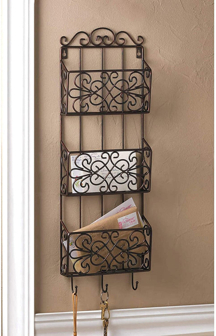 Decorative Three Tier Metal Wall Rack Brown Modern