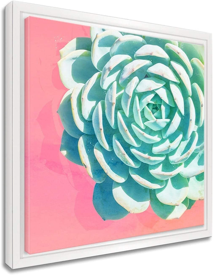 Awaken Ii' Framed Succulent Canvas Wall Art Green/Pink/White Mid Century Modern Contemporary Square Includes Hardware Made USA