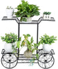 Metal Garden Plant Cart Stand Flower Pot Display Rack 6 Tier Black Modern Contemporary