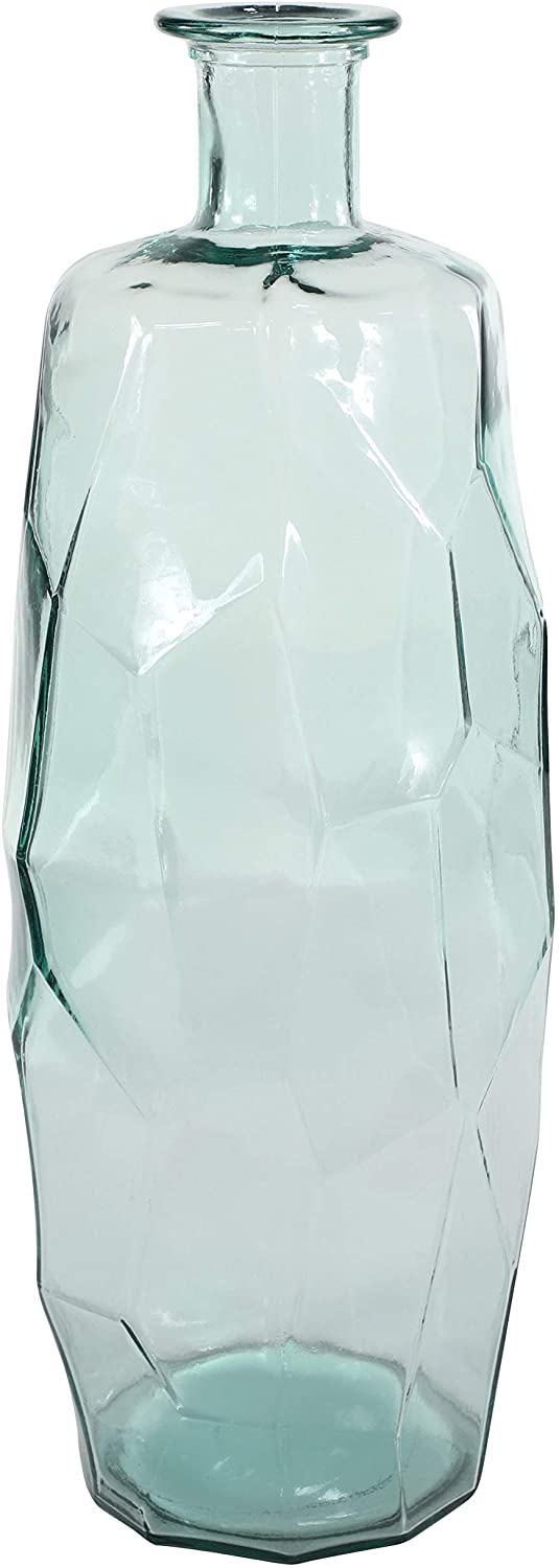 Angular Textured Large Decorative Glass Vase Clear Modern Contemporary