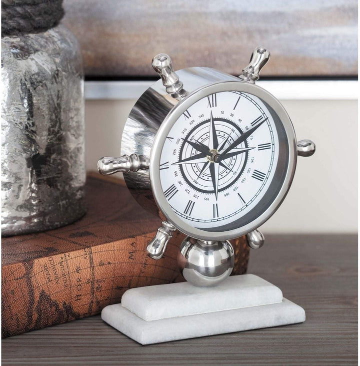 Stainless Steel Marble Table Clock (9'' X 8'') Silver