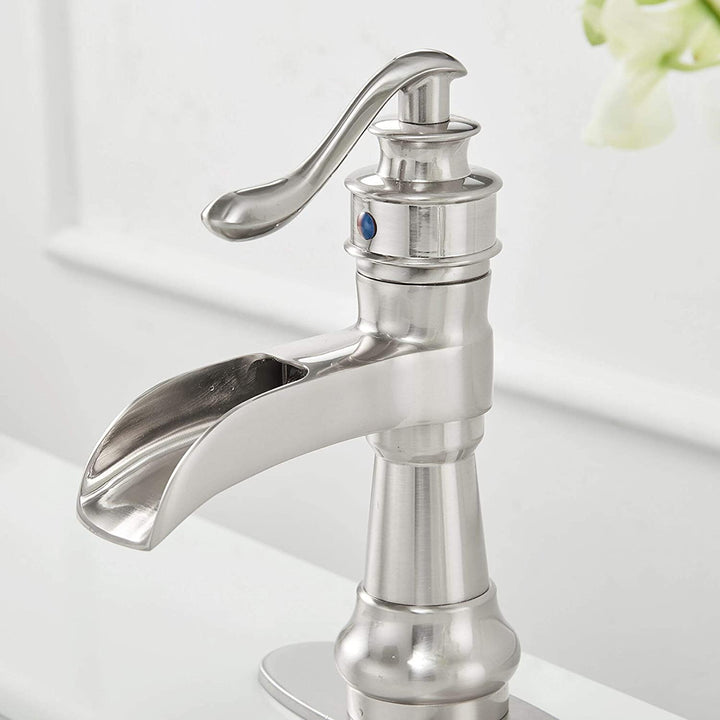 Waterfall Bathroom Sink Faucets Single Handle One Hole Deck Mount Brass Finish Watersense