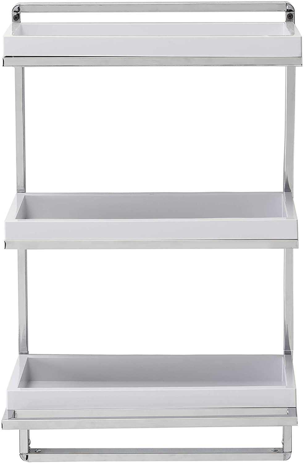 Wall Mount 3 Tier White Chrome Bathroom Shelf Towel Bar Modern Contemporary Plastic Glossy Includes Hardware - Diamond Home USA