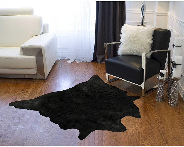 Cowhide Rug 4 X 5 Black 4' 5' Modern Contemporary Acrylic Latex Free - Diamond Home USA