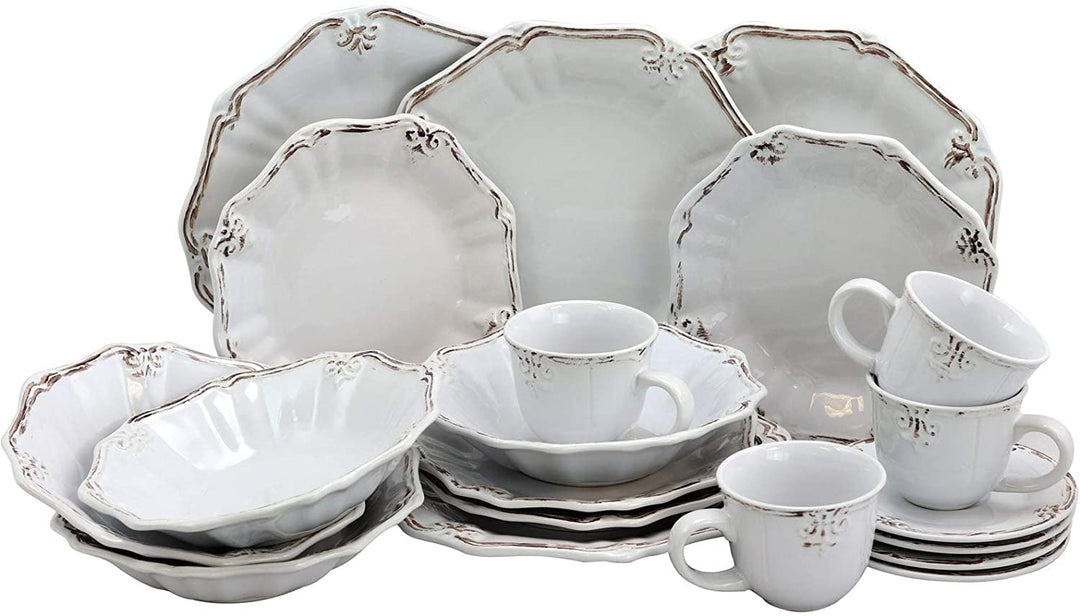 Beveled Edge 20 Piece Dinnerware Set White Textured Casual