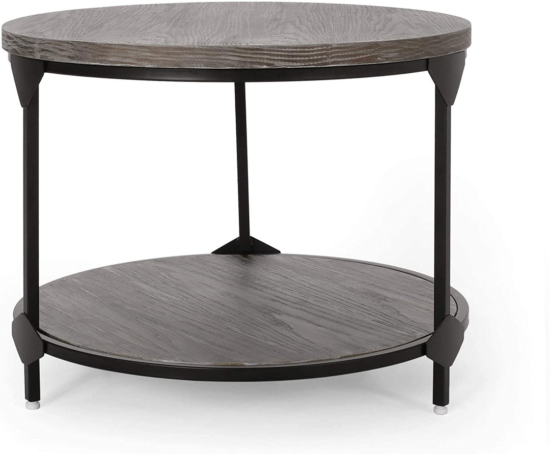 Modern Industrial Round Coffee Table Black Grey Contemporary Iron MDF - Diamond Home USA