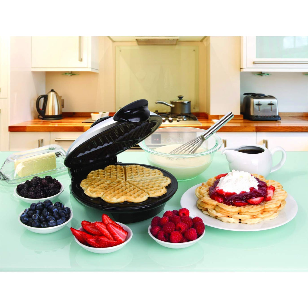 Chrome Metallic Heart Shaped Waffle Maker Unique Black Heart Shaped Non Stick Surface Cooking Appliance