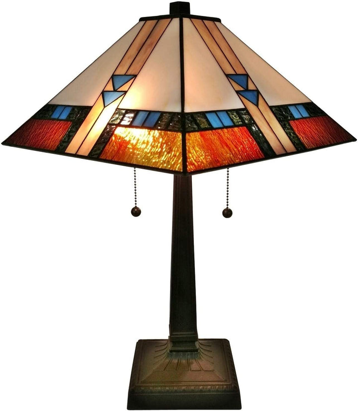 23 inch Square Glass Mission Table Lamp Brown Tan