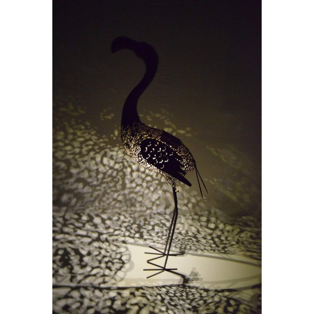 Bronze Flamingo Statue Wildlife Outdoor Garden Flamingoes Lantern Solar Lights Rustic Decor Phoenicopteridae Animal Bird Sculpture 40 inch Brown Metal