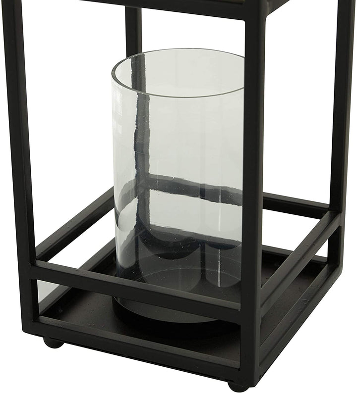 Tall Rectangular Black Metal Lantern Round Glass Center 8 25" X 18 75" 8 X 19 - Diamond Home USA