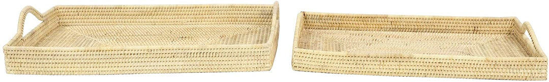 Handwoven Large Rectangular Natural Bamboo Trays Set 2 26 X 16 3 Brown Rattan - Diamond Home USA