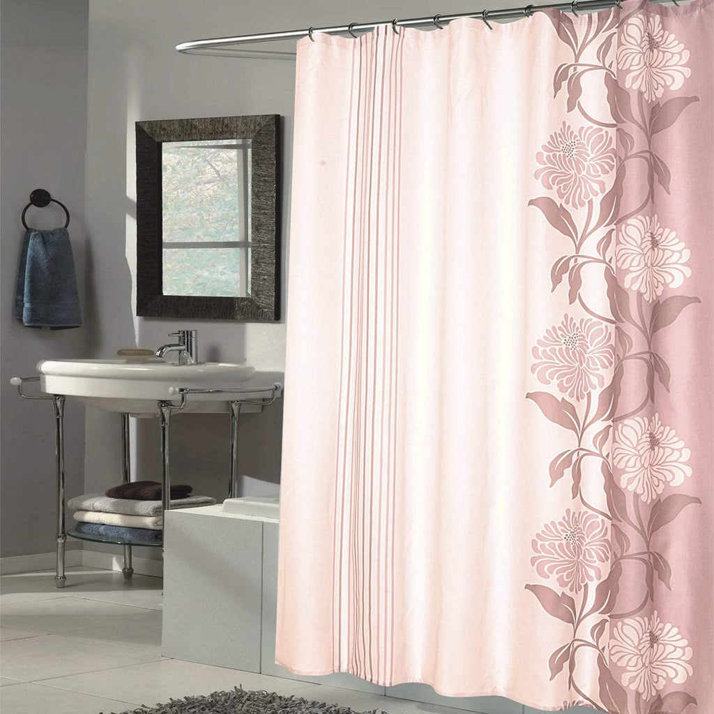 Flower Motif Extra Long Fabric Shower Curtain (70"x96") Brown Floral Polyester