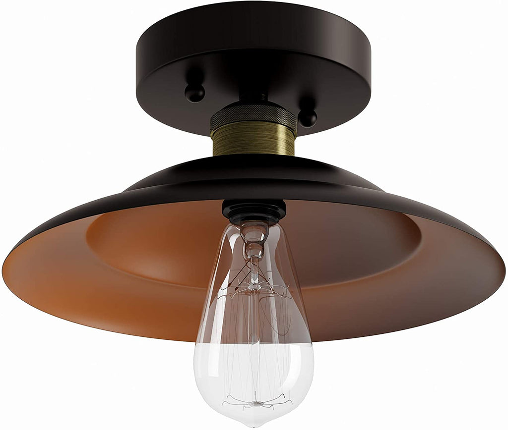 Oil Rubbed Bronze Semi Flush Mount Brown Industrial Transitional Metal Bulbs Included Dimmable