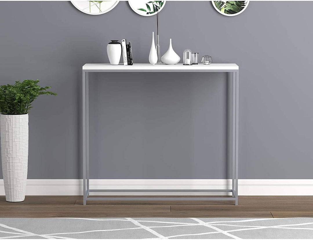 Console Table 31l White Silver Metal 31' X 12' 28' Modern Contemporary Rectangle MDF - Diamond Home USA