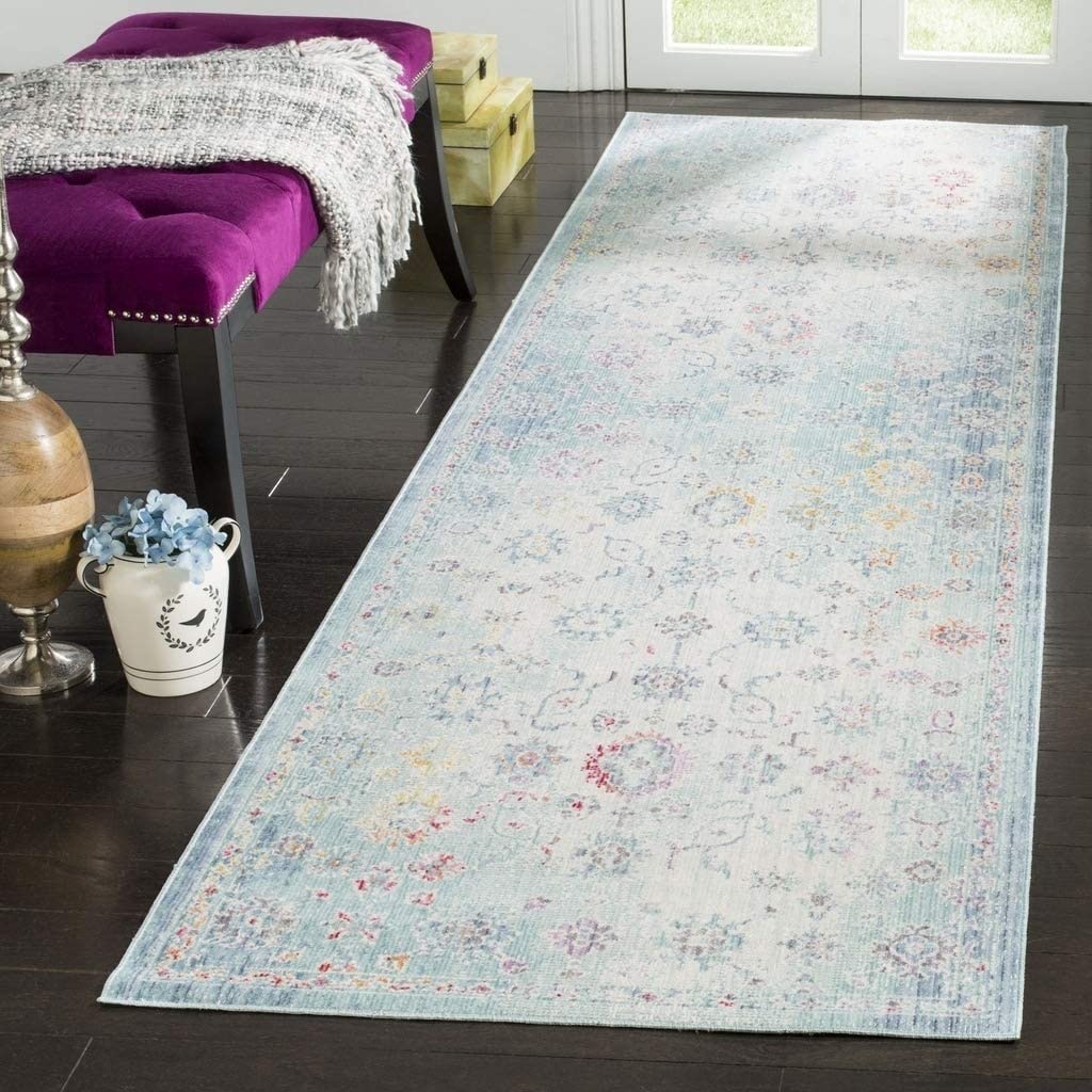 Bohemian Seafoam/Blue Cotton Rug 3' X 8' Green Oriental