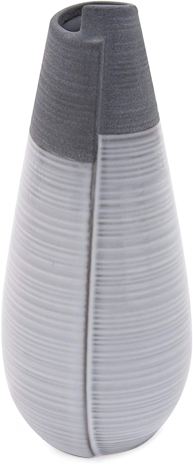 Rolled Two Tone Gray Vase Medium 11h X 5w 5d Grey Ceramic - Diamond Home USA