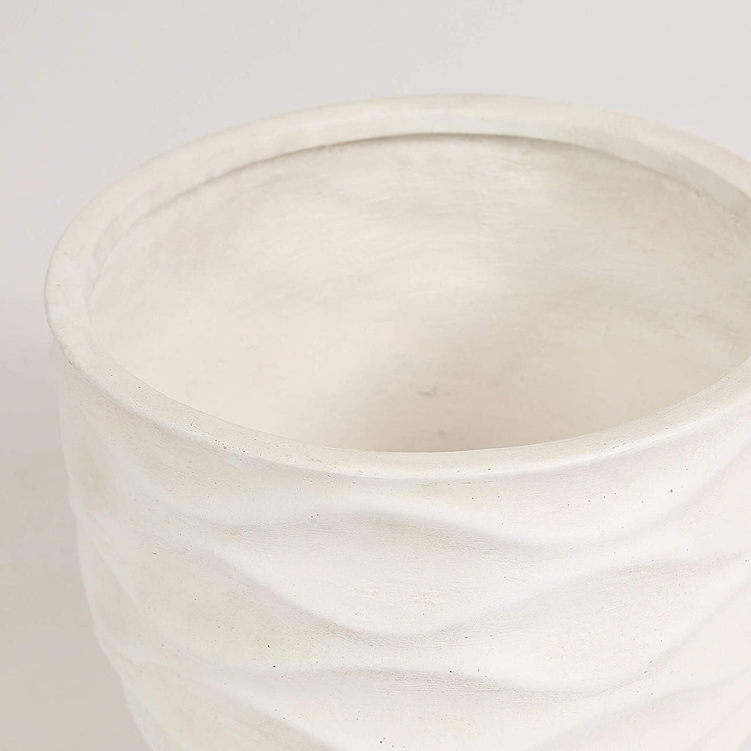 White Wavy Design Planter Large Modern Contemporary Round