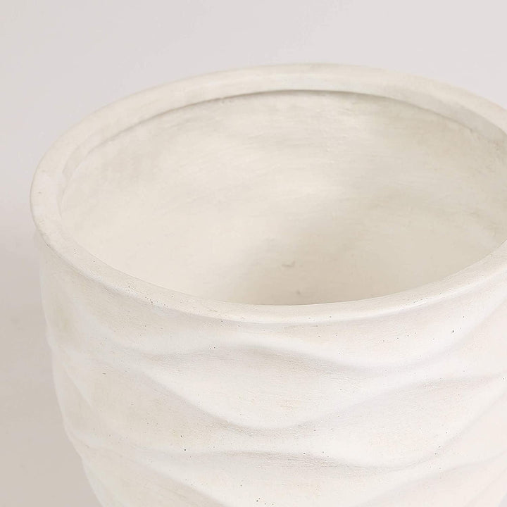 White Wavy Design Planter Large Modern Contemporary Round