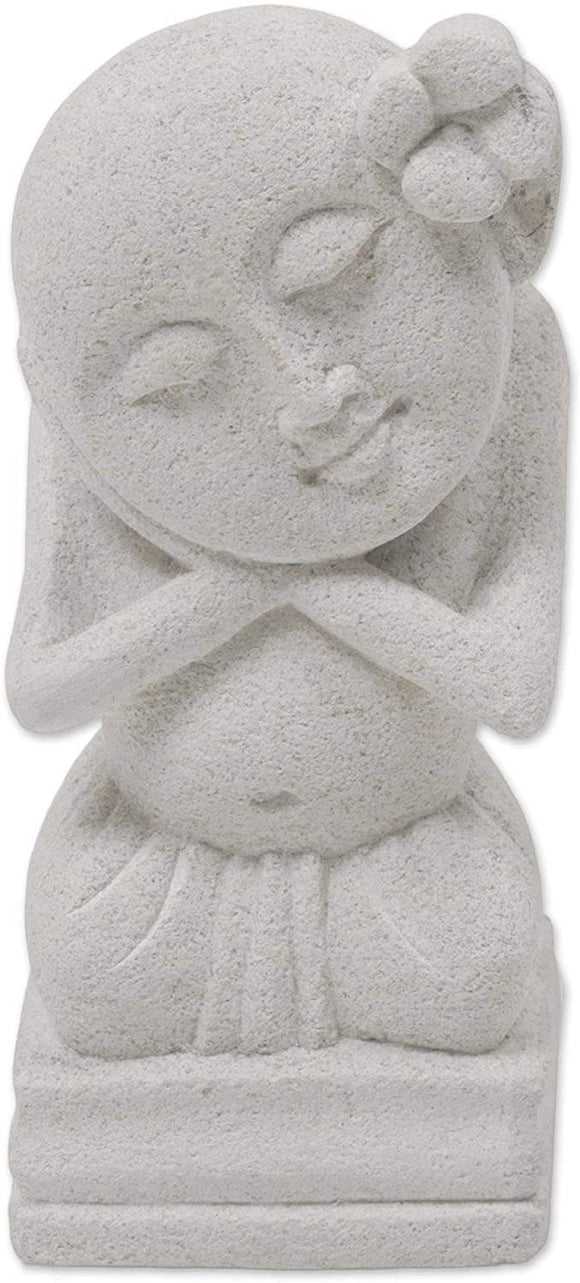 Sandstone Sculpture 'Dreaming Child' Indonesia Beige Sand Handmade