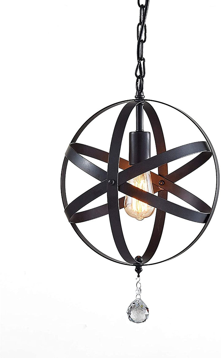 Matte Black 1 Light Metal/Crystal Orb Hanging Chandelier Modern Contemporary Crystal Metal - Diamond Home USA