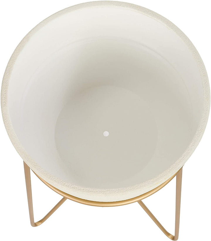 Modern Raised Planters (Set 2) Gold White Mid Century Round Metal - Diamond Home USA