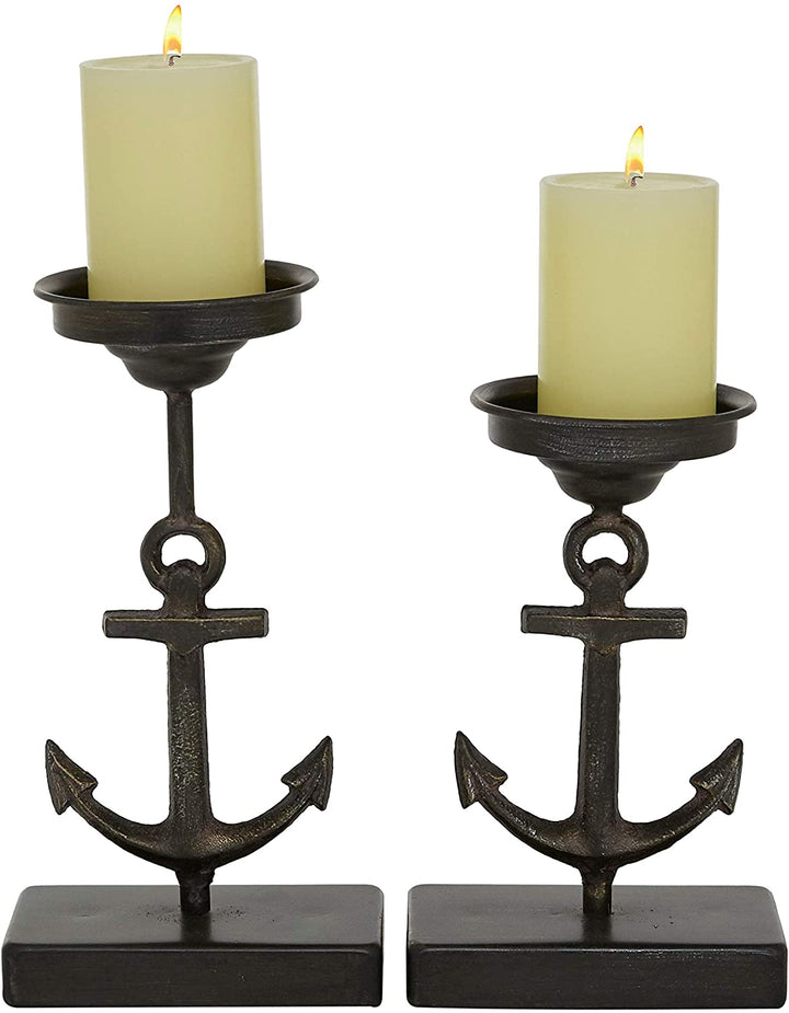 Metal Candle Holders Ship Anchor Design Set 2 " 9" 4 X 6