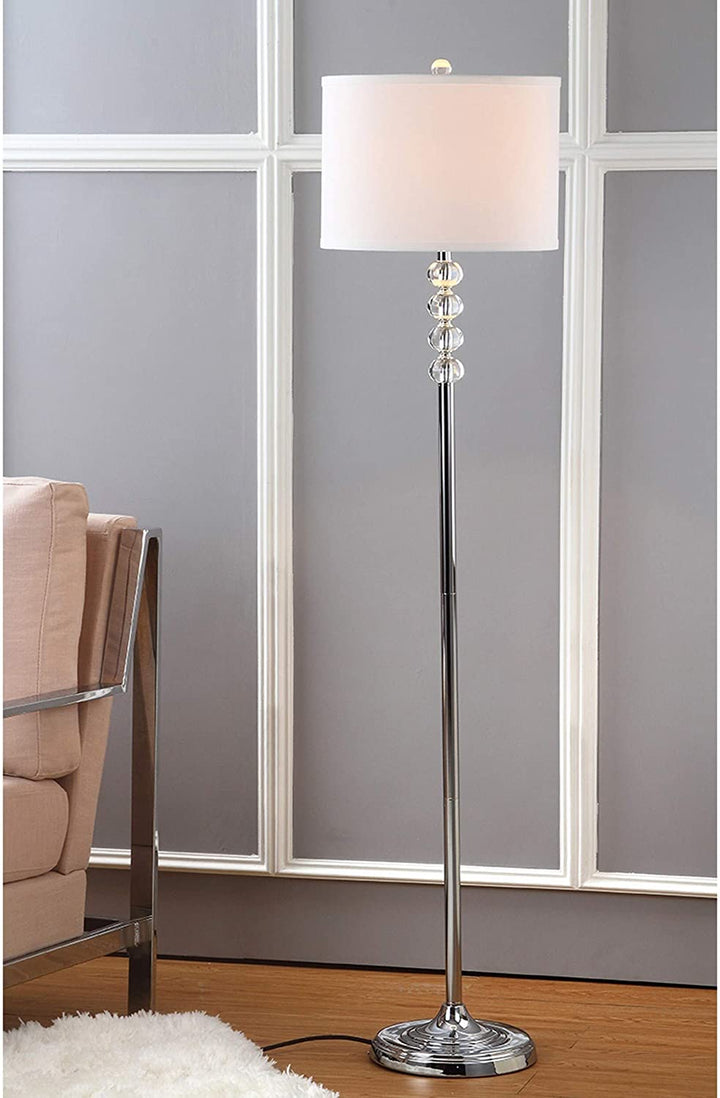 Crystal Glam Floor Lamp 60" Orbs Reading Light White Shade Metal Standing Lamp Modern Bedroom Living Reading Room