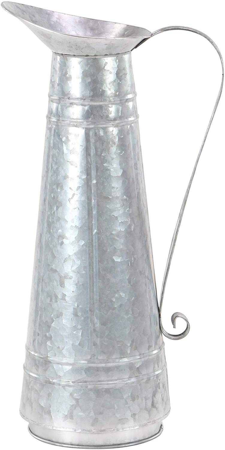 Farmhouse Tall Galvanized Metal Pitcher Vase Planter Handle 9" X 20" Silver Iron - Diamond Home USA