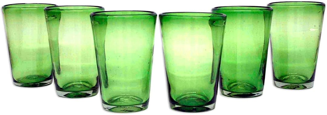 Handmade Glass Emerald Angles Drinking Glasses Set 6 (Mexico) Clear Green - Diamond Home USA