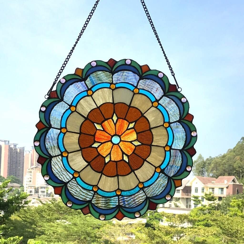 Tiffany Window Panel/suncatcher Color Flowers Glass Metal Handmade Includes Hardware