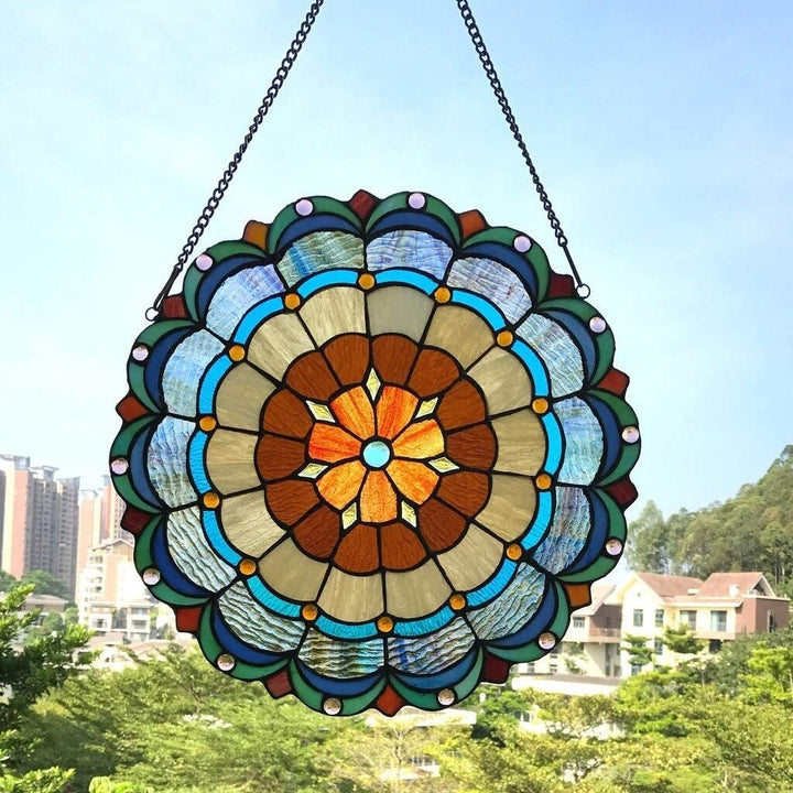 Tiffany Window Panel/suncatcher Color Flowers Glass Metal Handmade Includes Hardware