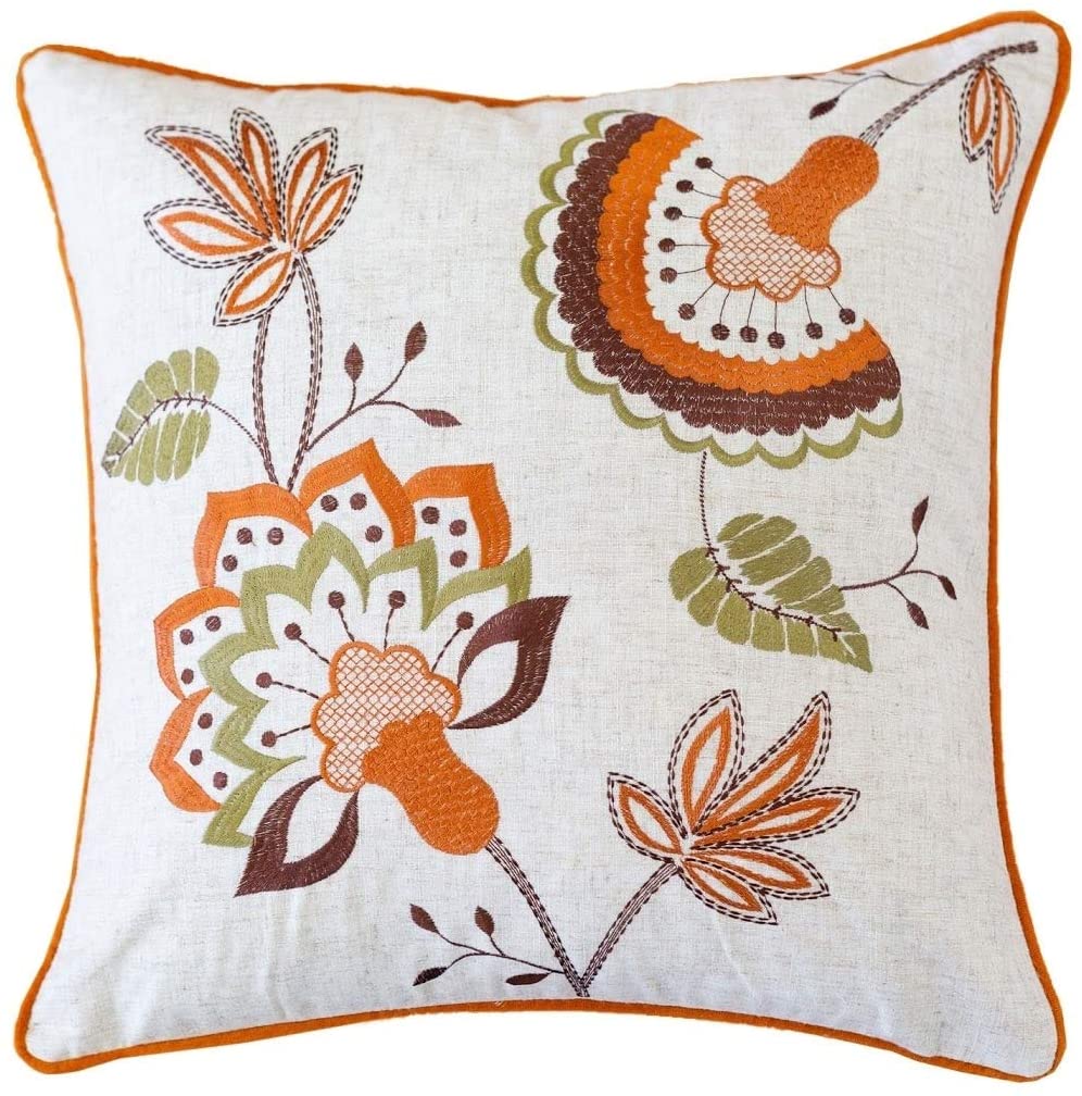 Unknown1 Cozy Embroidery Throw Pillow Cover Insert (Set 2) Orange Embroidered Linen Removable