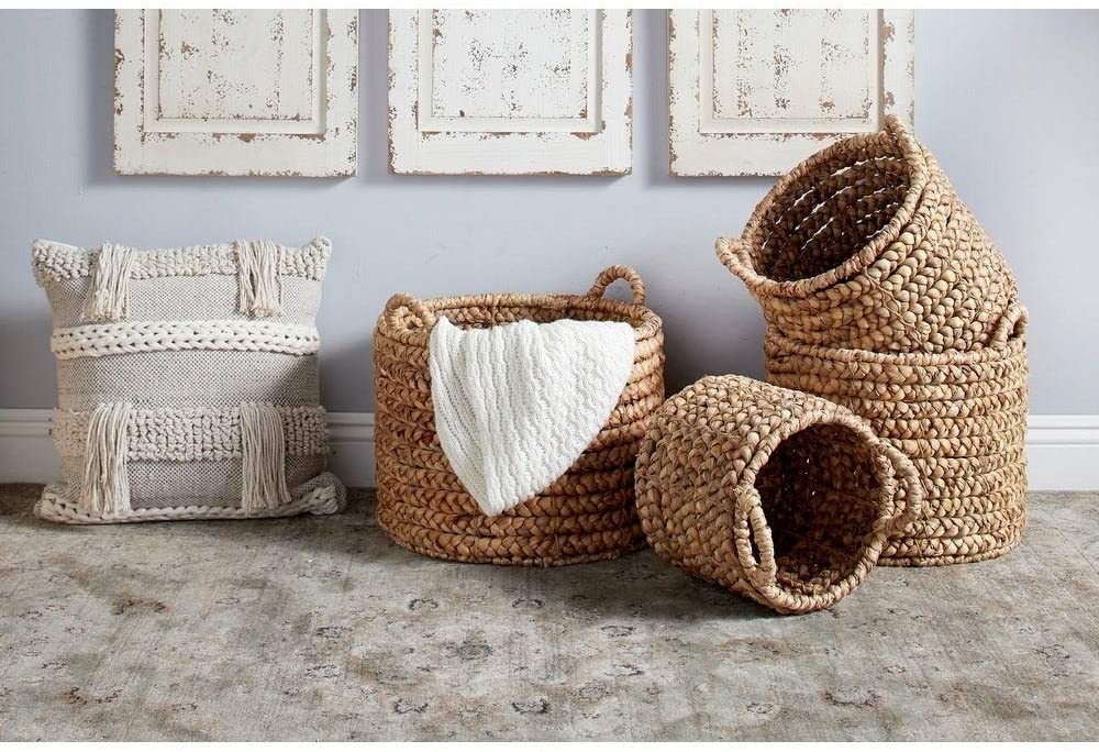 Large Round Natural Water Wicker Storage Baskets Set 4 Brown