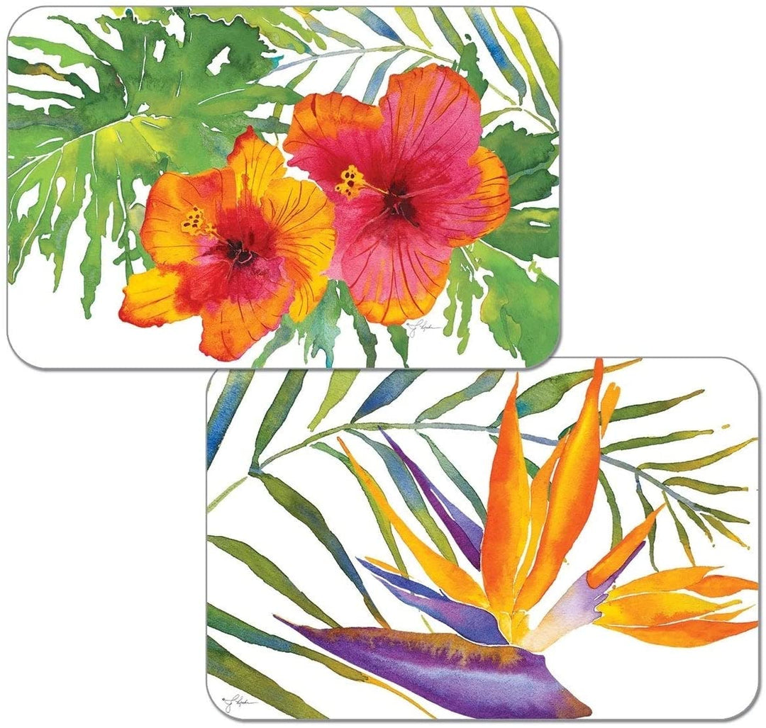 Wipe Clean Plastic Placemats Set 4 Tropical Paradise Color