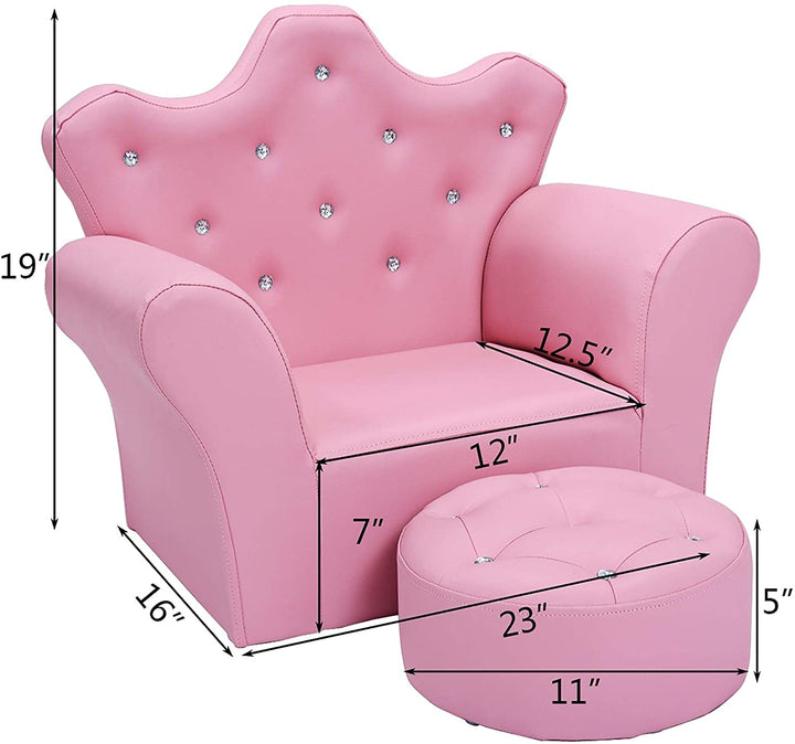 Kids Sofa PVC Leather Princess Embedded Crystal Pink Modern Contemporary Wood Finish - Diamond Home USA