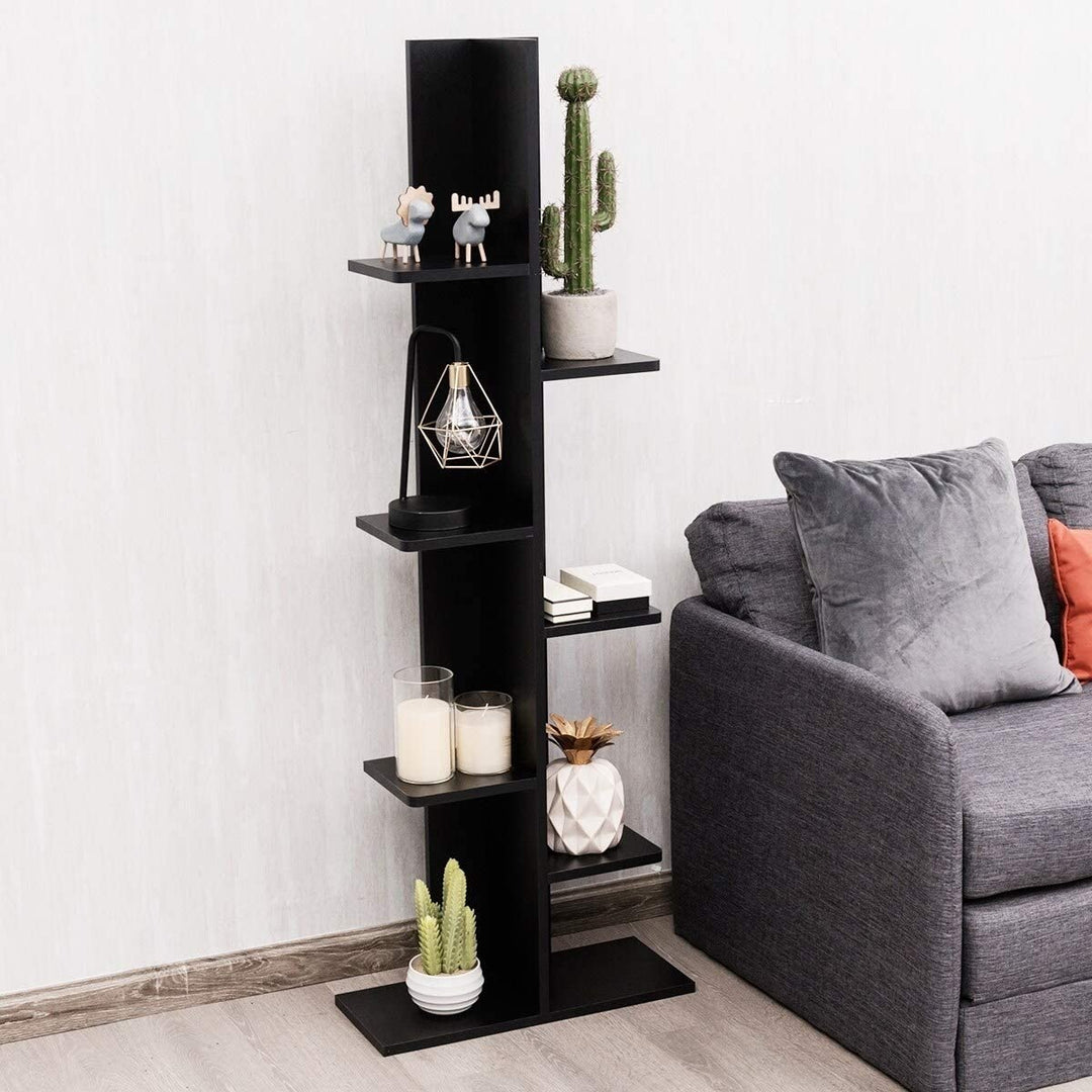 Missouri 7 Shelf Plant/Book Display Rack White Black Modern Contemporary MDF Wood Finish Includes Hardware