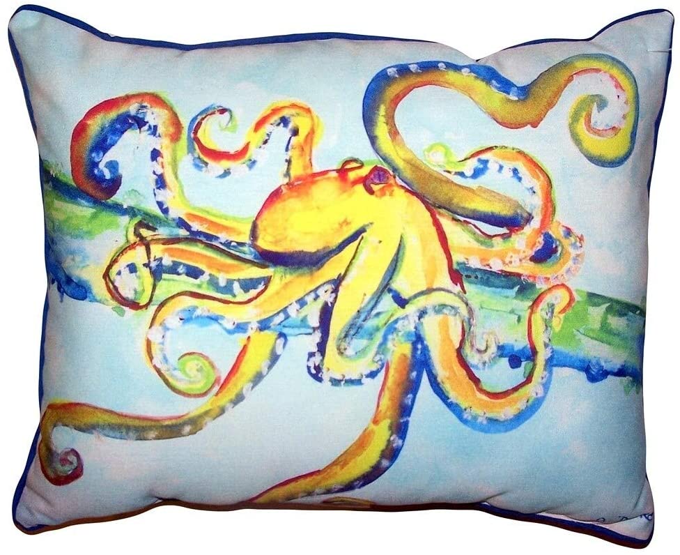 Crazy Octopus Large Pillow 16x20 Color Graphic Nautical Coastal Polyester