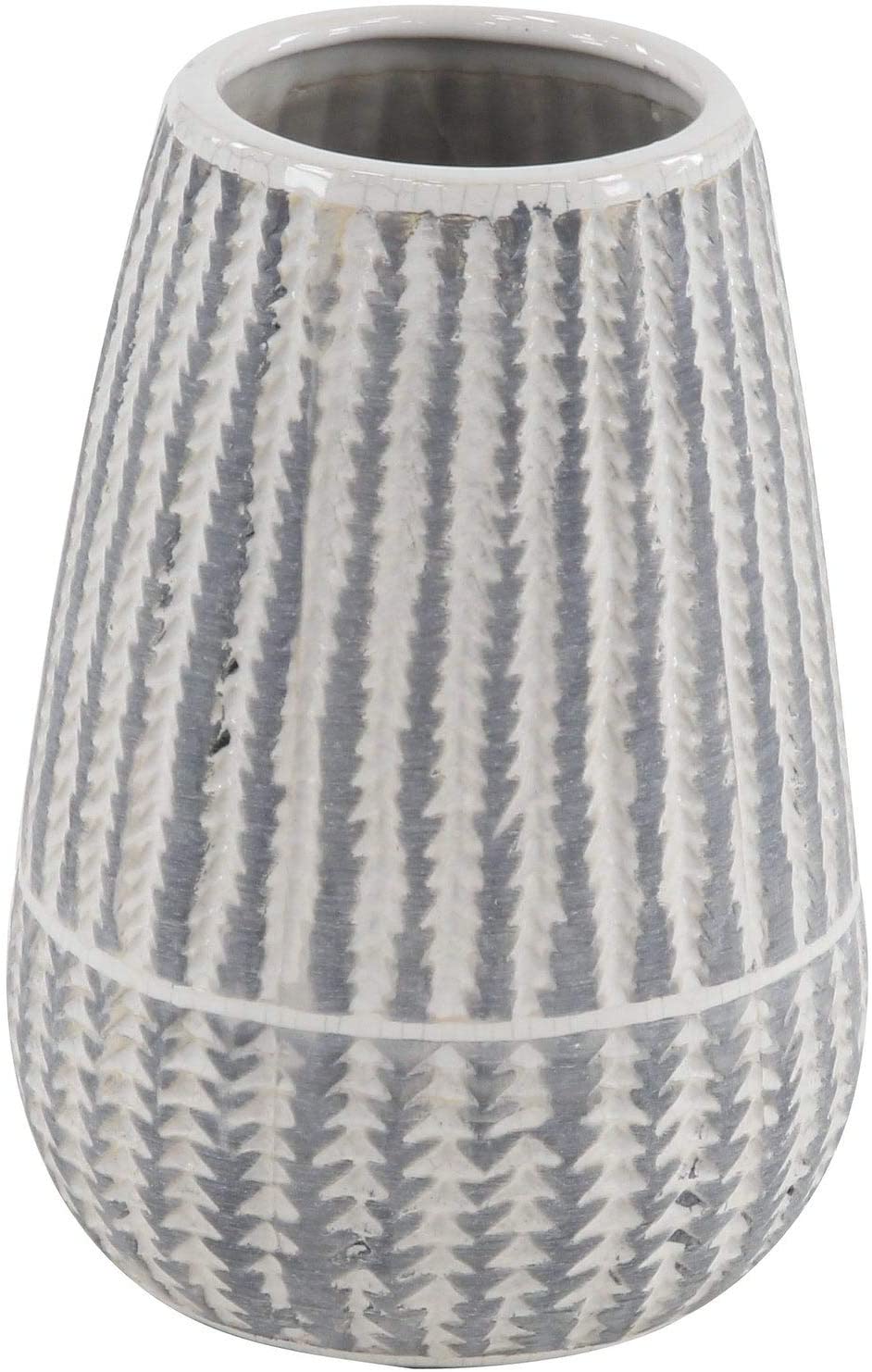 Modern 10 X 6 Inch Cylinder Shaped Ceramic Ribbed Vase White