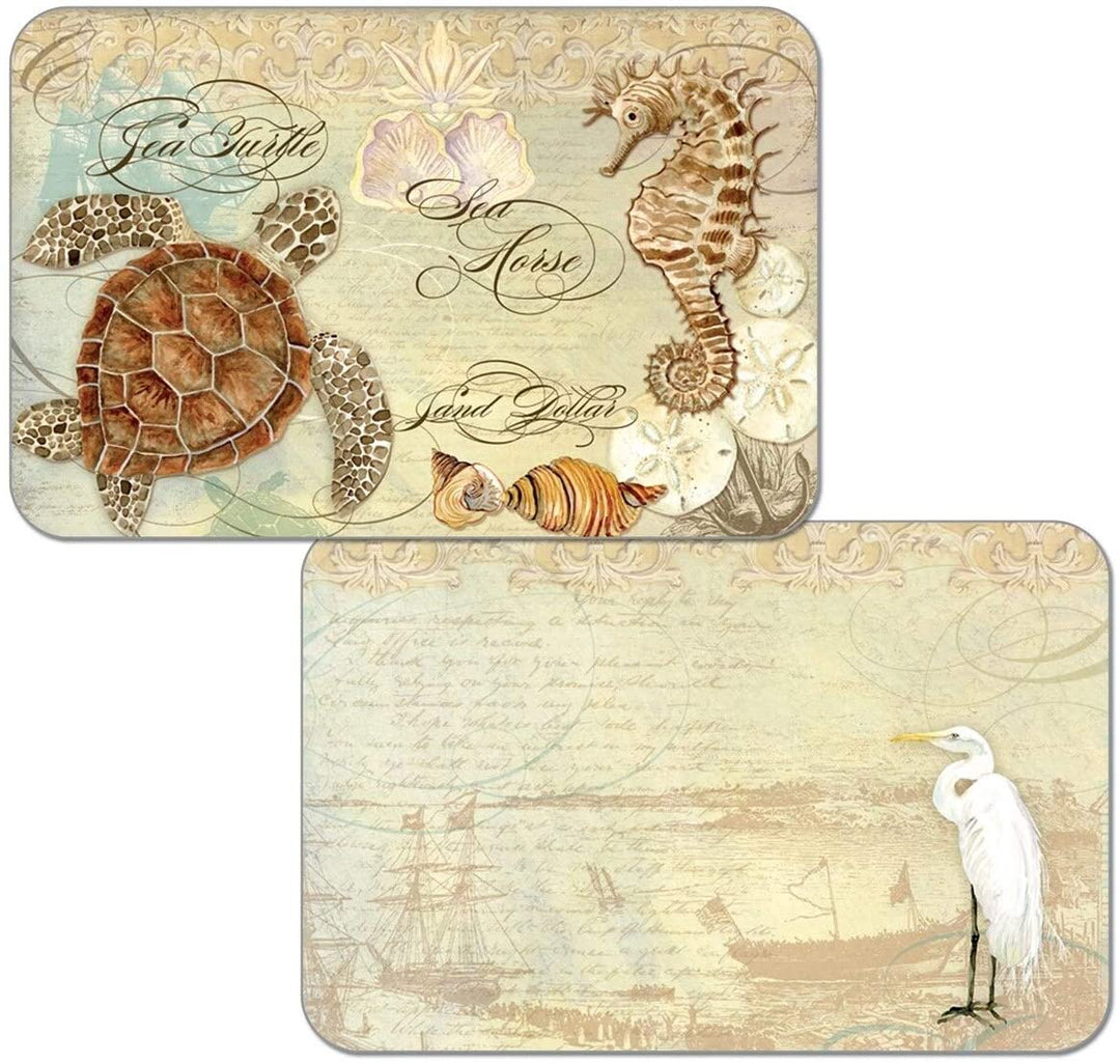 Wipe Clean Plastic Placemats Set 4 Coastal Waterways Color