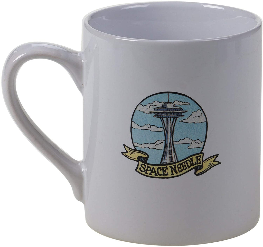 Washington Souvenir Jumbo Mugs (Set 6) Blue Color White Coastal Nautical Round Stoneware 6 Piece Dishwasher Safe - Diamond Home USA