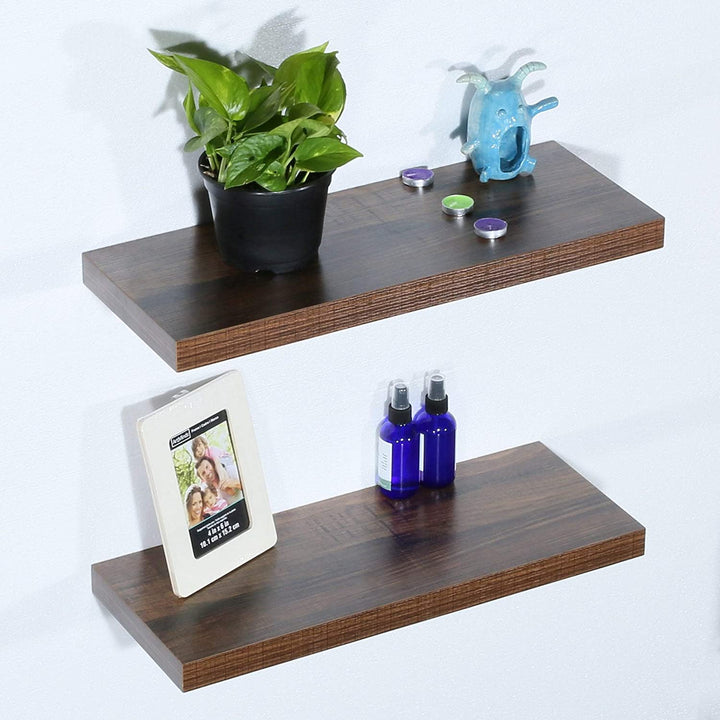 Set 2 Modern Contemporary Antique Walnut Floating Shelves