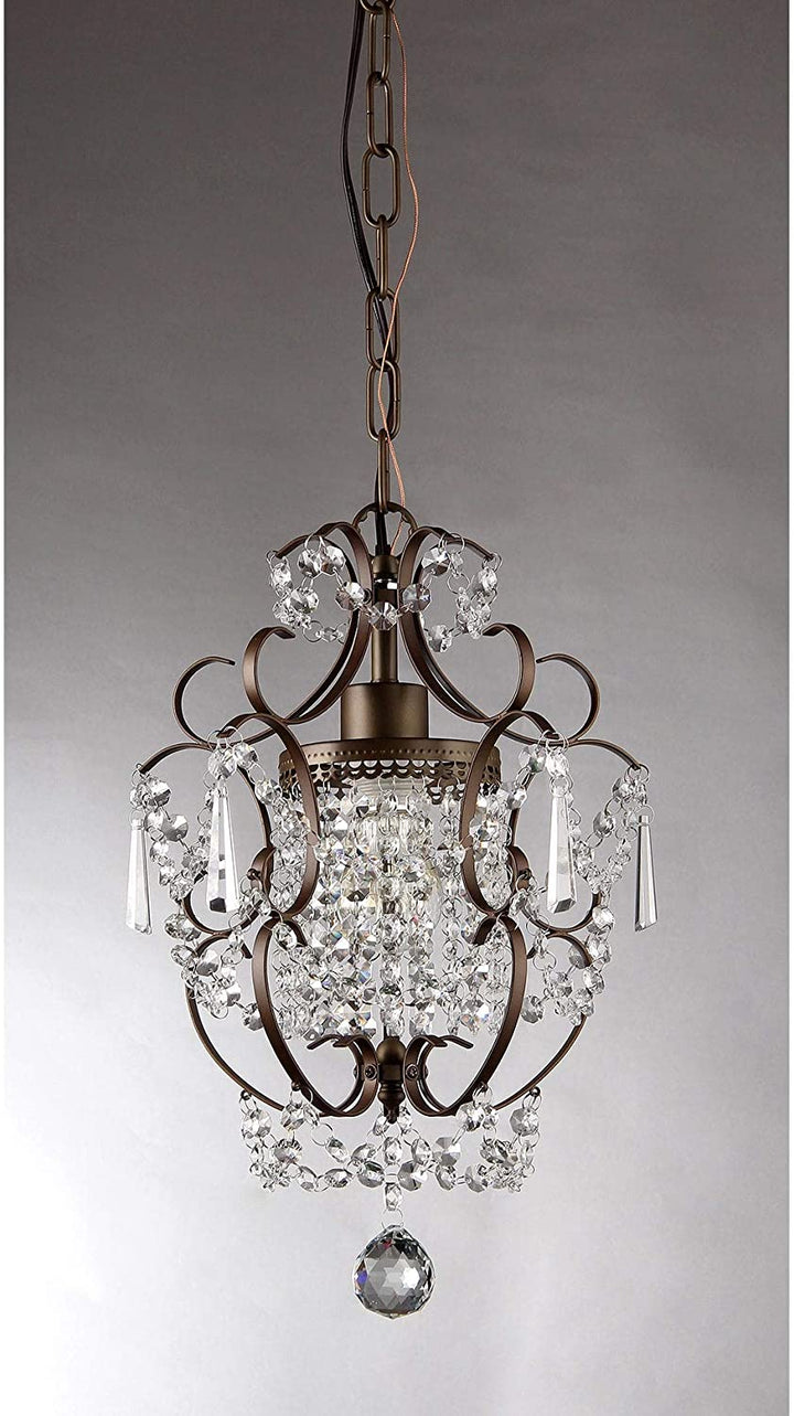 1 Light Antique Bronze 11 inch Crystal Chandelier Brown Modern Contemporary Metal - Diamond Home USA