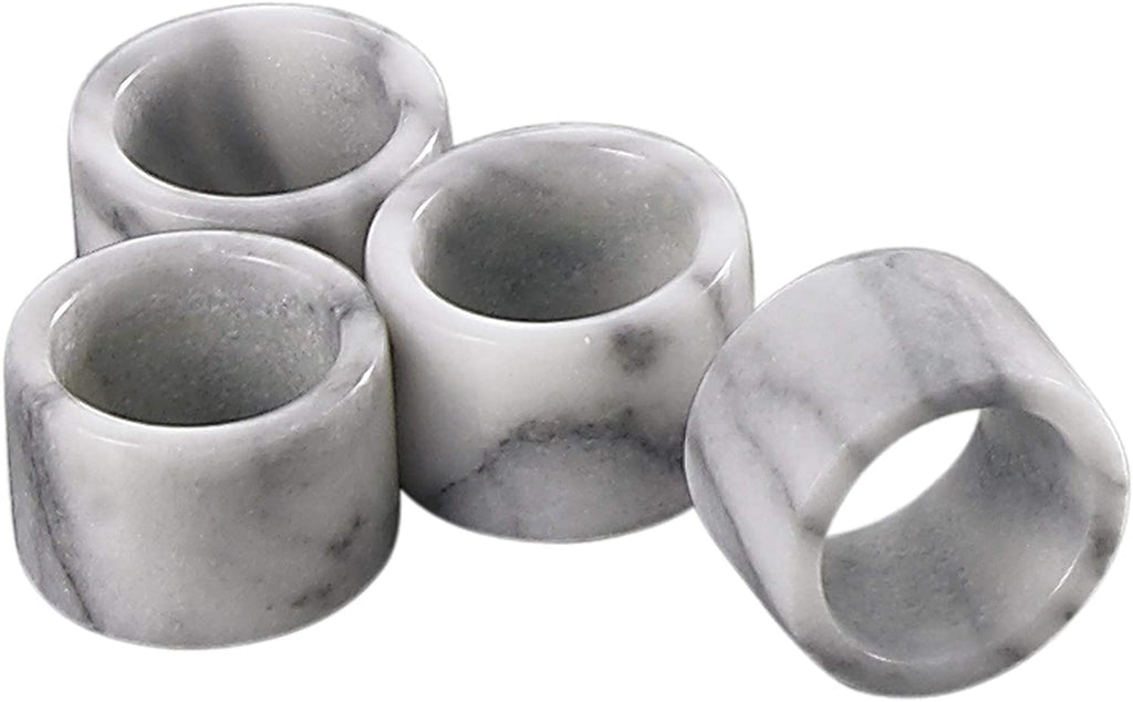 White Marble Napkin Ring Set (Set 4) Traditional Ceramic