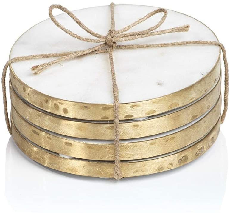 4 inch Round Marble Coasters Set 4 Gold