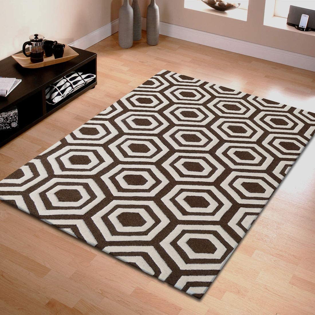 Handmade Geometric Wool Rug 5' X 8' (India) Brown Ivory Trellis Modern Contemporary Rectangle Natural Fiber Contains Latex