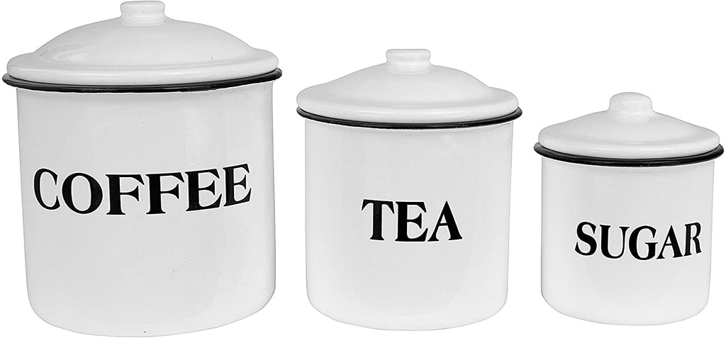 Metal Containers Lids Coffee Tea Sugar White
