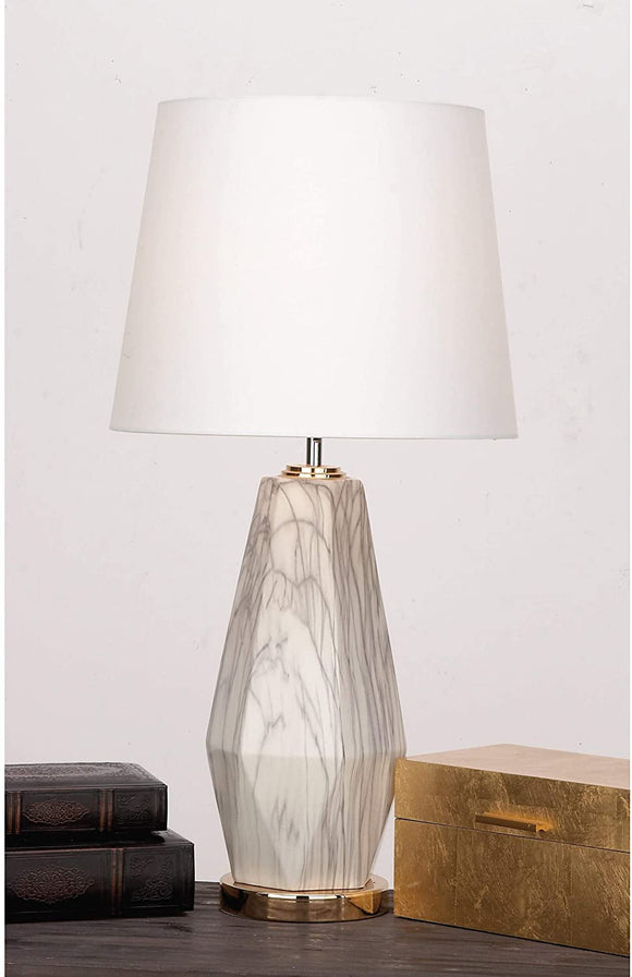 MISC Off/White Glazed Ceramic Diamond Shape Table Lamp Transitional Brass
