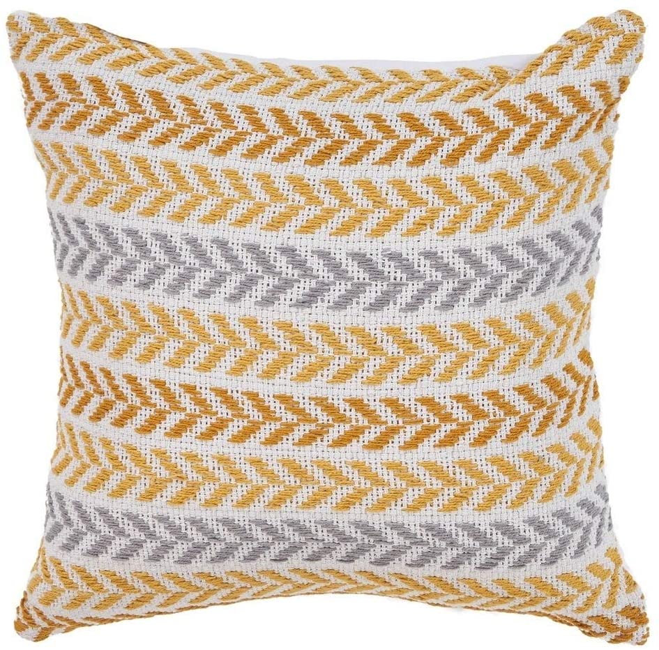 Sunny Day Chevron Throw Pillow 18 Inch Cream Grey Yellow Farmhouse Modern Contemporary Patterned Cotton Single Handmade Removable Cover