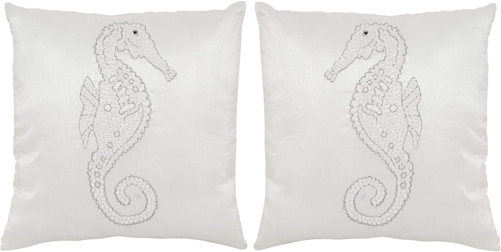 Seahorse 18 inch Decorative Throw Pillow (Set 2) White Abstract Geometric Textured Mid Century Modern Contemporary Cotton Two Pillows