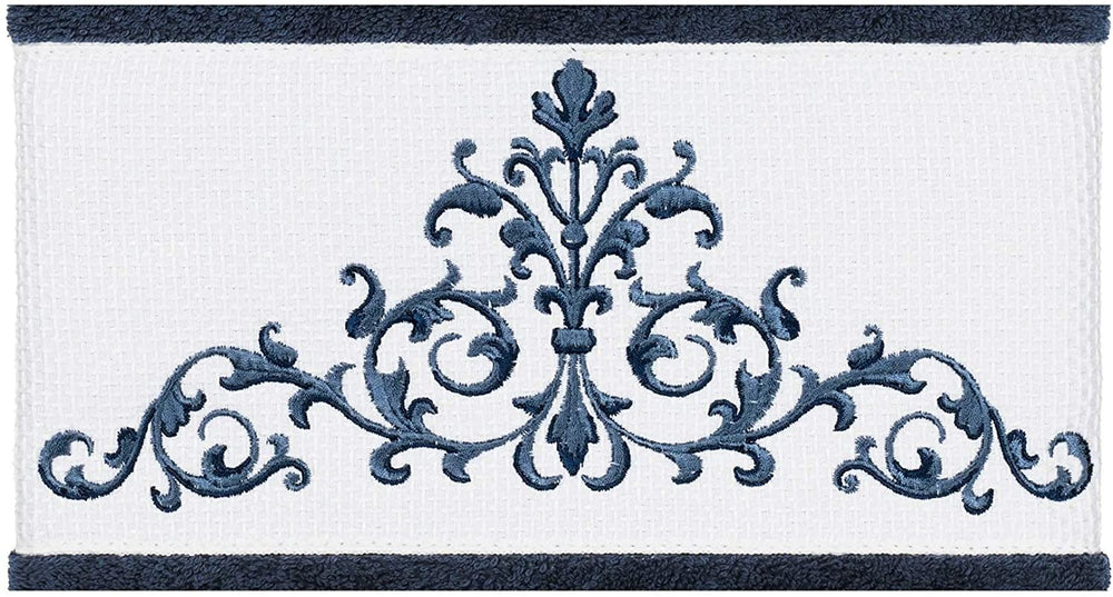 Midnight Blue Turkish Cotton Scrollwork Embroidered 3 Piece Towel Set - Diamond Home USA